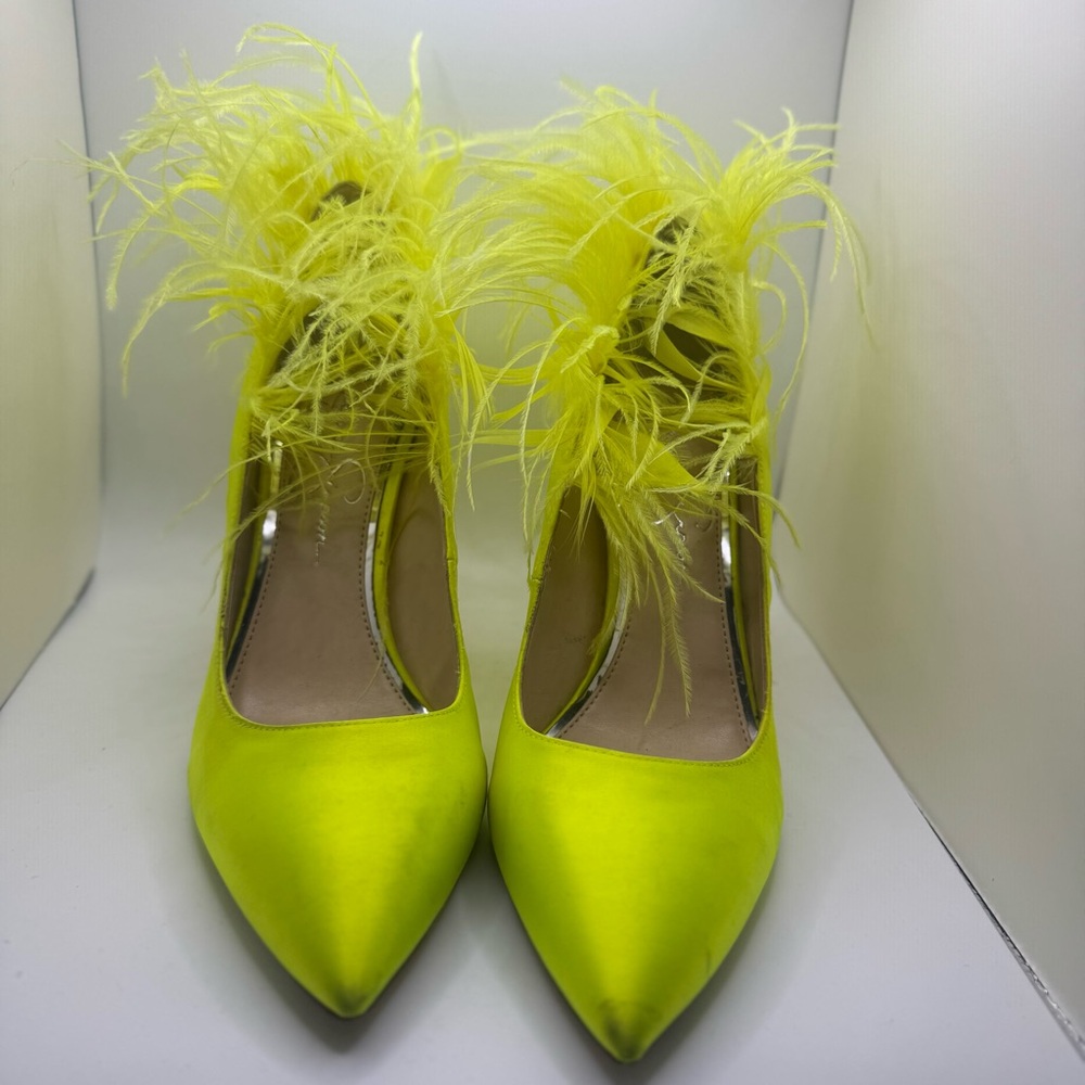 Jessica Simpson Vibrant Yellow Feathered Heels